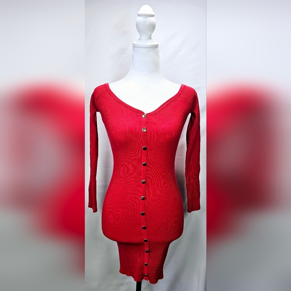 Small Hera Collection Red Ribbed Sweater Dress - Picture 1 of 4